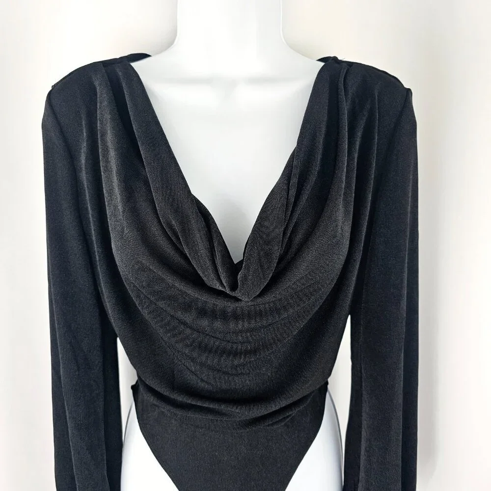 Band Of The Free Black Cowl Neck Long Sleeve Body Suit Women's Size Small NWT - Picture 2 of 14